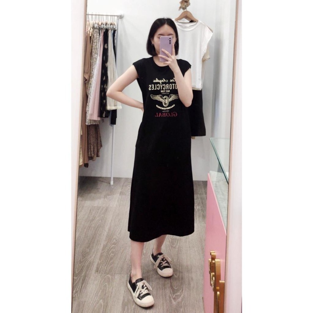 (C53)美式圖案側開衩休閒洋裝-3色【現貨-卡其綠】-細節圖7