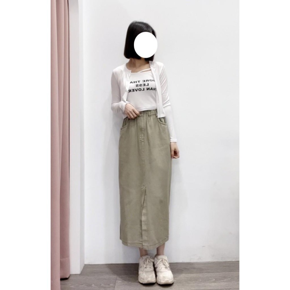 (E66)鬆緊花苞前開衩長裙-4色 休閒長裙 氣質長裙-細節圖6