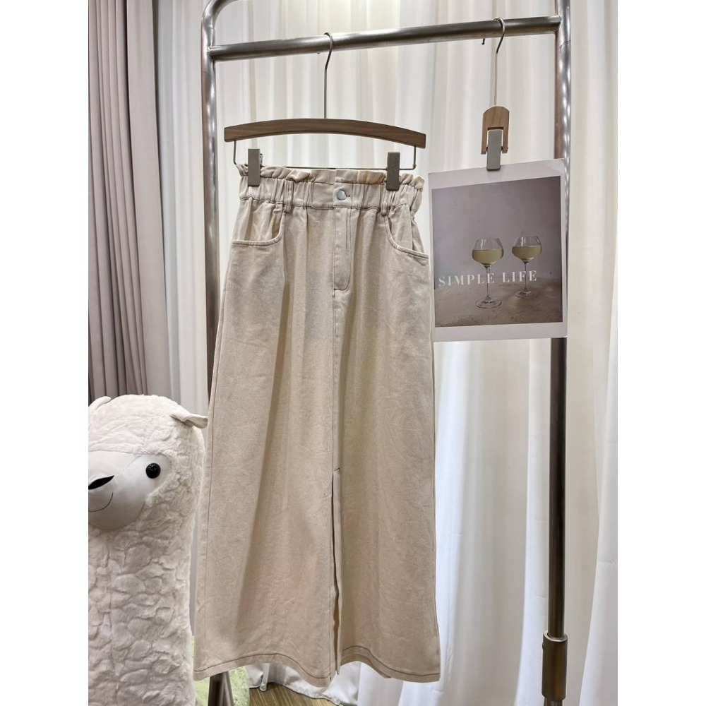 (E66)鬆緊花苞前開衩長裙-4色 休閒長裙 氣質長裙-規格圖9