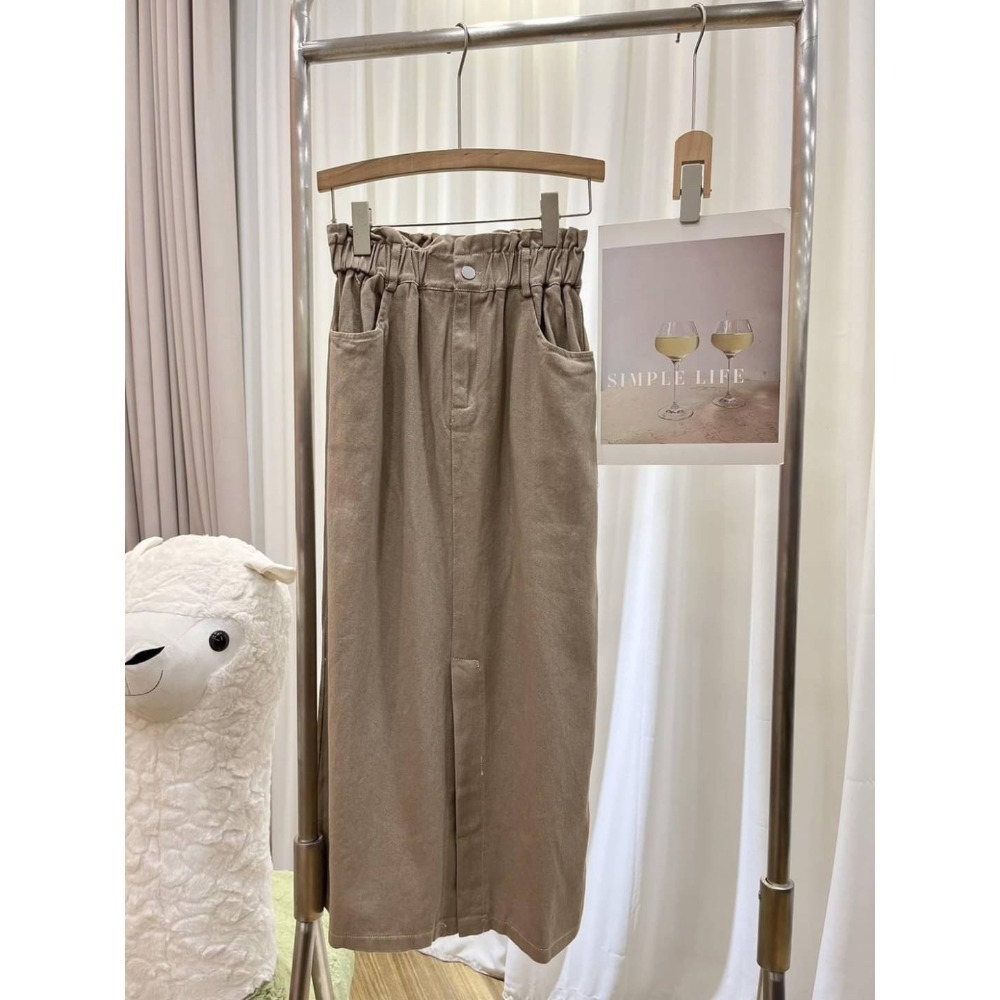 (E66)鬆緊花苞前開衩長裙-4色 休閒長裙 氣質長裙-規格圖9