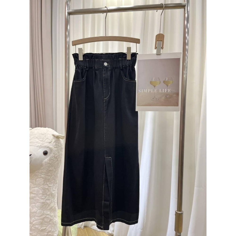 (E66)鬆緊花苞前開衩長裙-4色 休閒長裙 氣質長裙-規格圖9