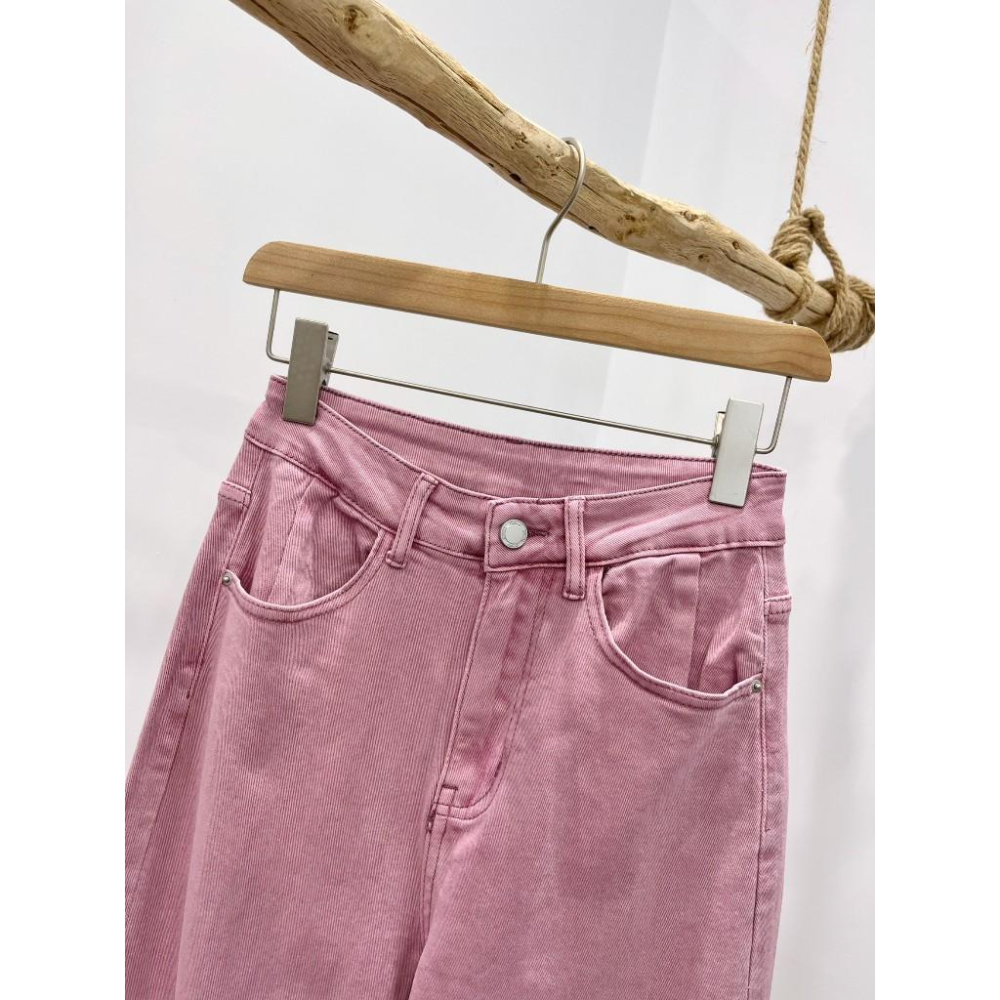(D213)莓粉色高腰彈性直筒落地寬褲S-XL 長褲 牛仔褲-細節圖4