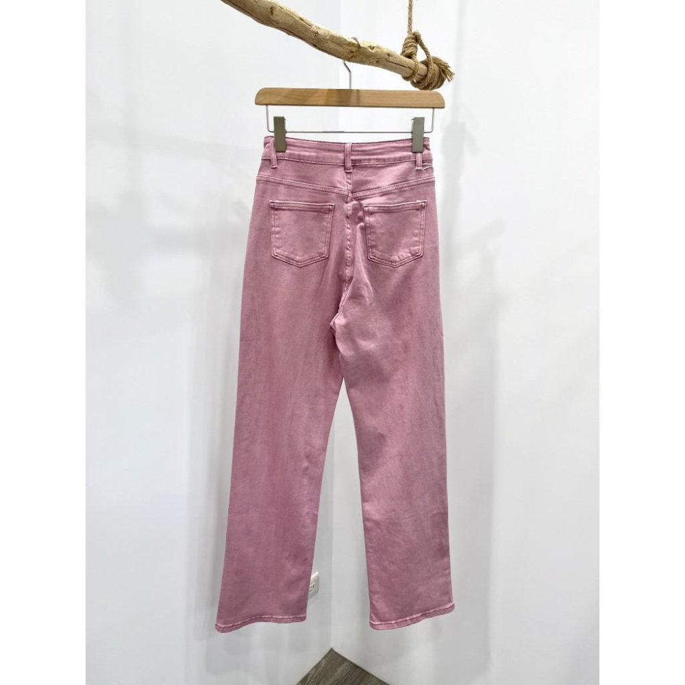 (D213)莓粉色高腰彈性直筒落地寬褲S-XL 長褲 牛仔褲-細節圖6