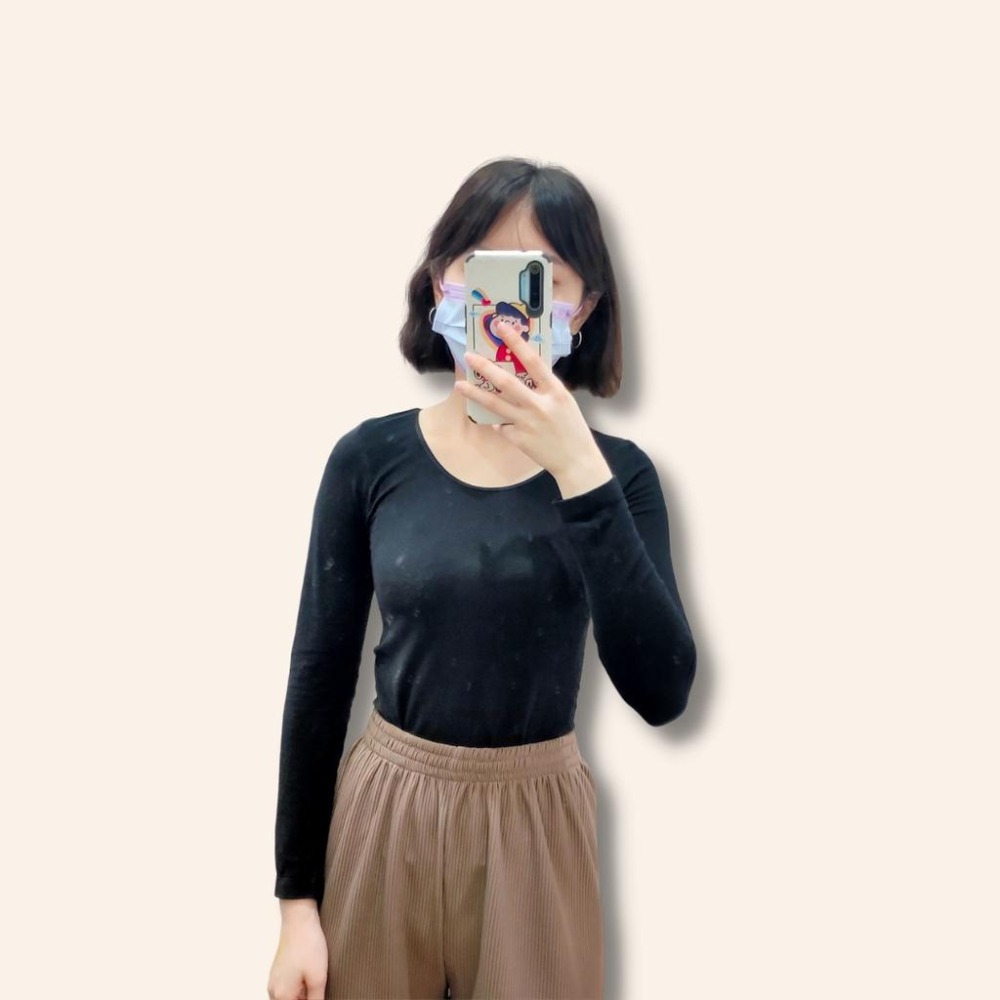 (A142)輕薄圓領發熱衣-黑-細節圖3