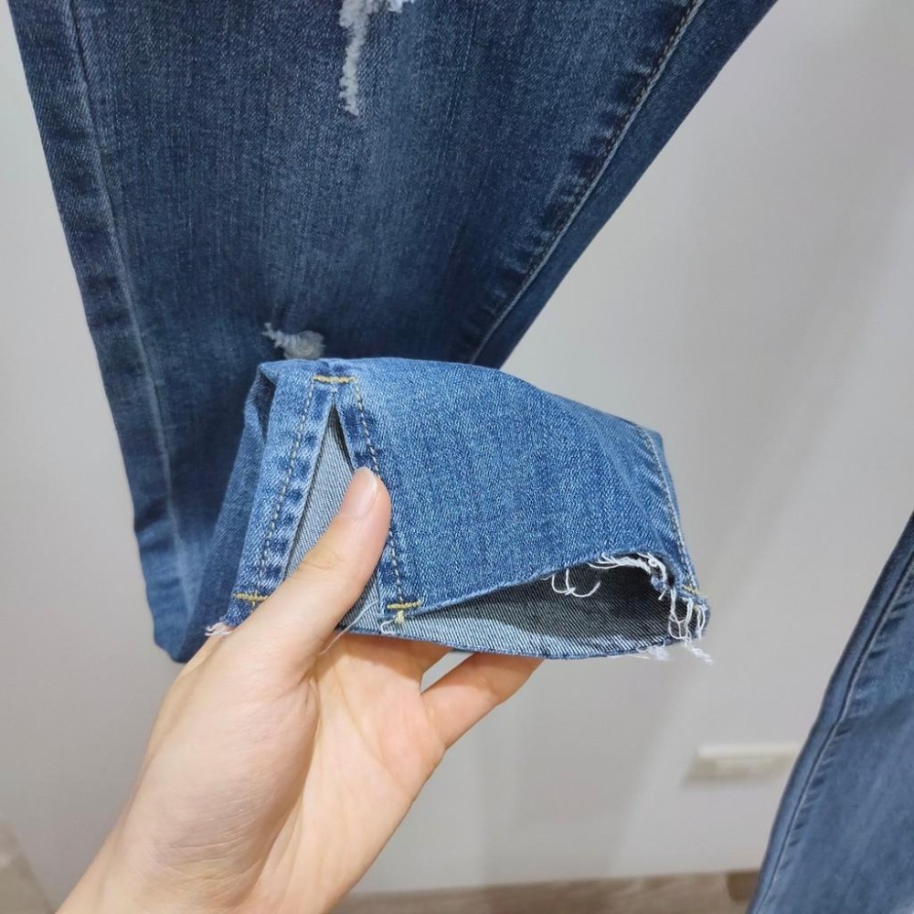 (D77)雙釦褲腳開岔牛仔刷破長褲S-2L-細節圖6