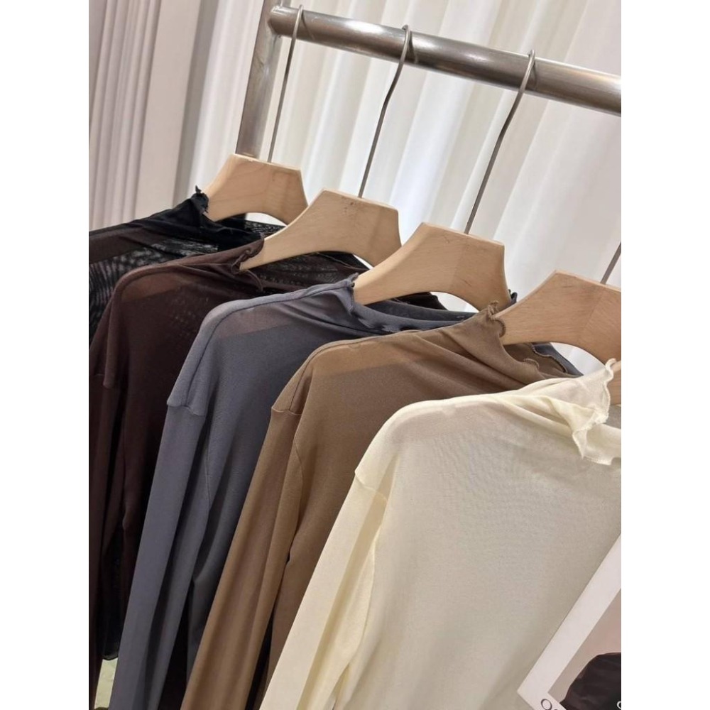 (A288)冰絲網紗半高領木耳邊透膚上衣-5色 打底衣 內搭 長袖上衣-細節圖8