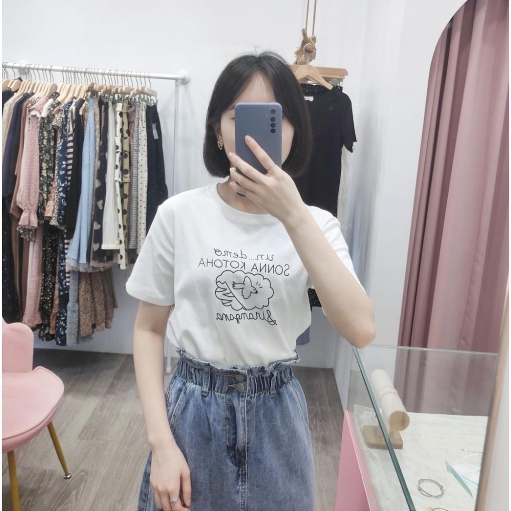 (A148)童趣小鳥印花短袖上衣-5色【現貨-白.黑】-細節圖4