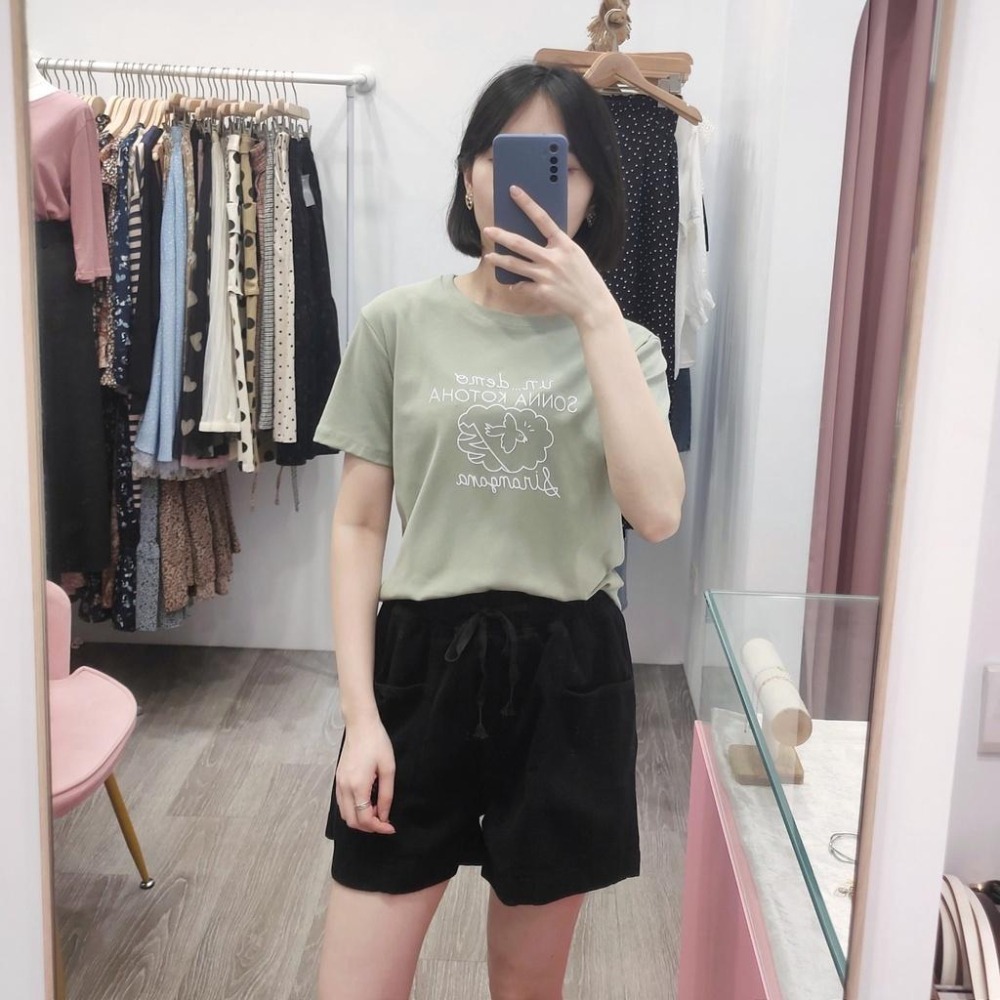 (A148)童趣小鳥印花短袖上衣-5色【現貨-白.黑】-細節圖6