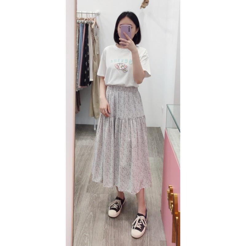 (E50)薰衣草碎花鬆緊長裙-細節圖3