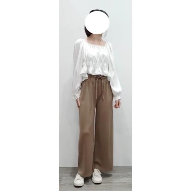 (A87)方領縮腰短版上衣-4色 短版 一字領 雪紡上衣 長袖上衣-細節圖6