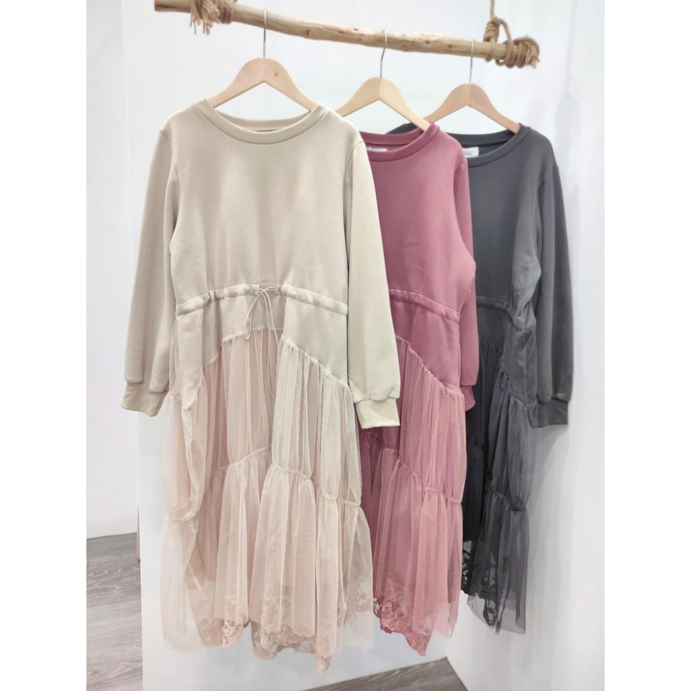 (KRB11) 韓-拼接蕾絲內刷毛洋裝-3色📍折扣出清售完不補/不退換📍-細節圖4