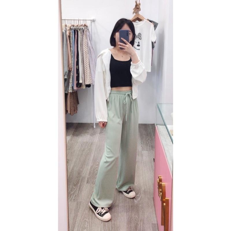 (D123)鬆緊綁帶細百褶寬褲-3色-細節圖2