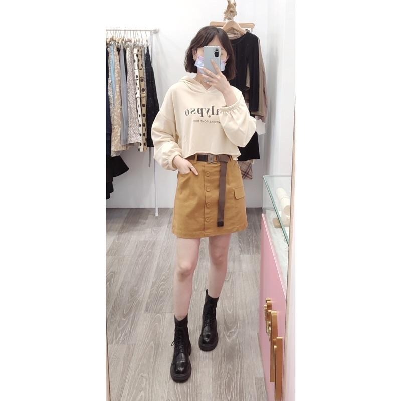 (A93)正韓-英字縮口短版連帽上衣-4色【現貨-米杏】短版 短版上衣 字母 韓國 帽t 薄長袖 長袖上衣-細節圖2