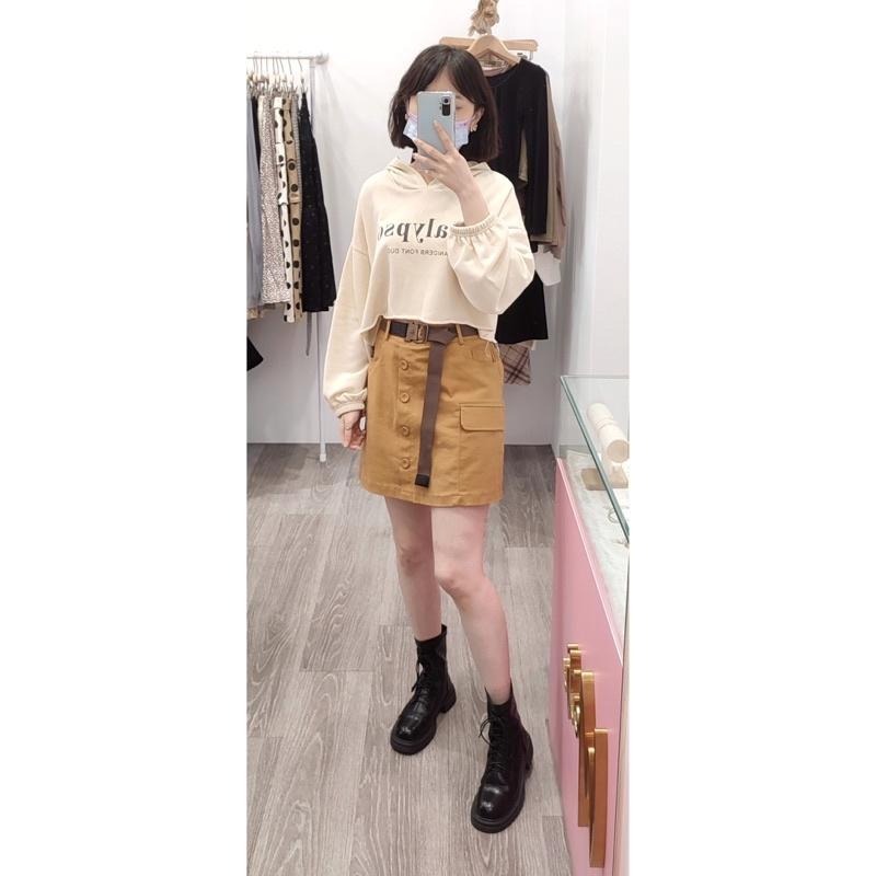 (A93)正韓-英字縮口短版連帽上衣-4色【現貨-米杏】短版 短版上衣 字母 韓國 帽t 薄長袖 長袖上衣-細節圖3