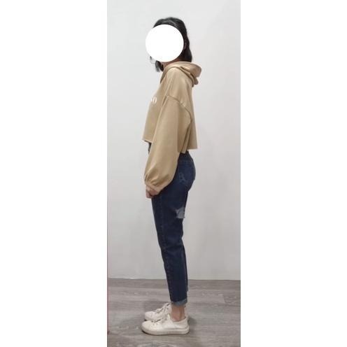 (A93)正韓-英字縮口短版連帽上衣-4色【現貨-米杏】短版 短版上衣 字母 韓國 帽t 薄長袖 長袖上衣-細節圖6