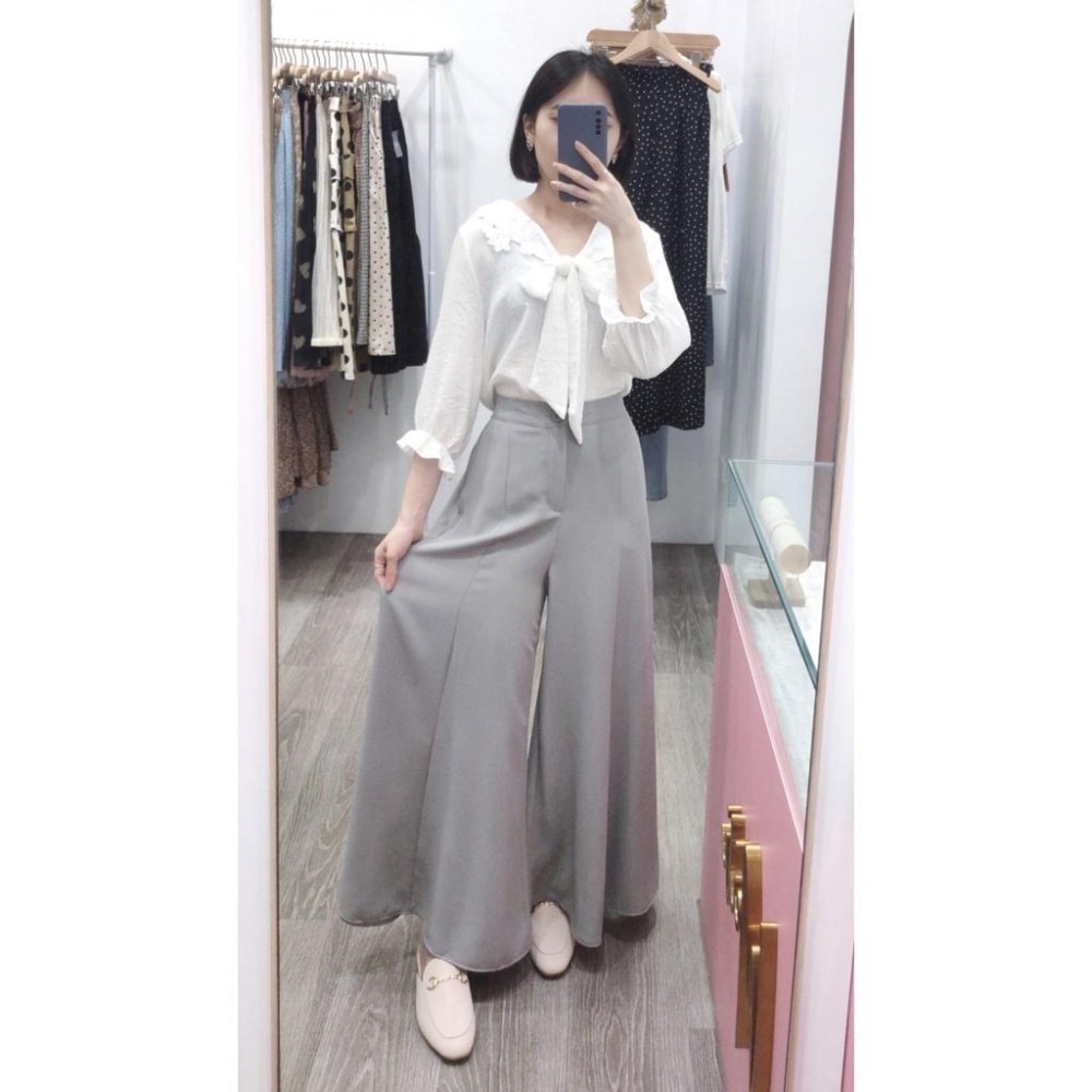 (D112)後鬆緊雪紡寬褲裙-3色【現貨-杏】-細節圖2