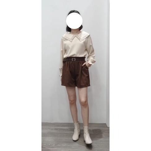 (D75)麂皮絨鬆緊短褲-4色(附皮帶)【現貨-駝.黑】-細節圖7