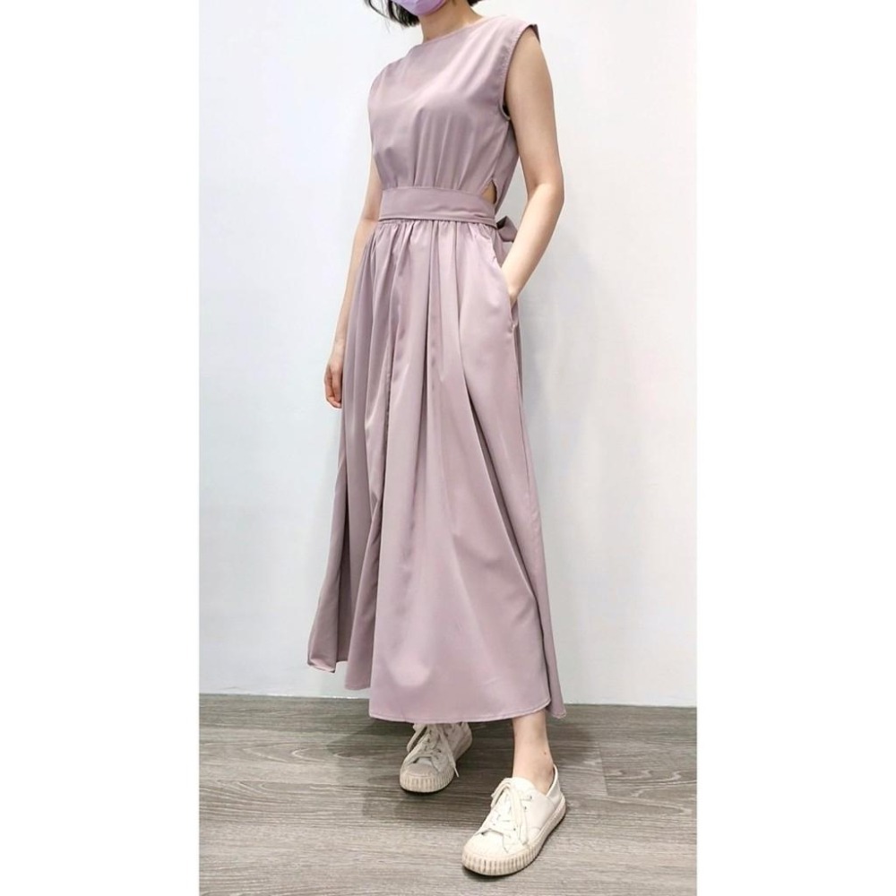 (C34)正韓-背心式側挖洞設計鬆緊長洋裝-4色(有口袋!)【現貨-水藍.紫】-細節圖8