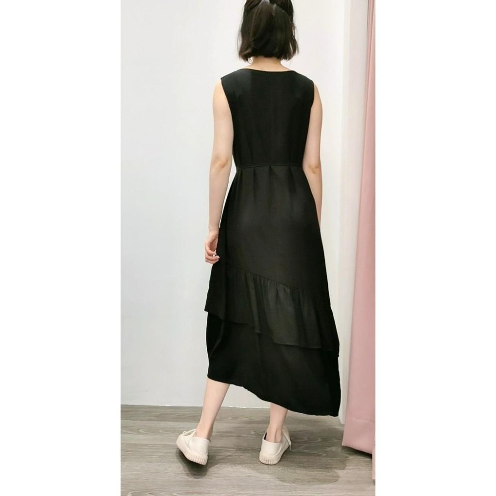 (C35)柔軟無袖綁帶斜下擺長洋裝-2色(有口袋!)-細節圖3