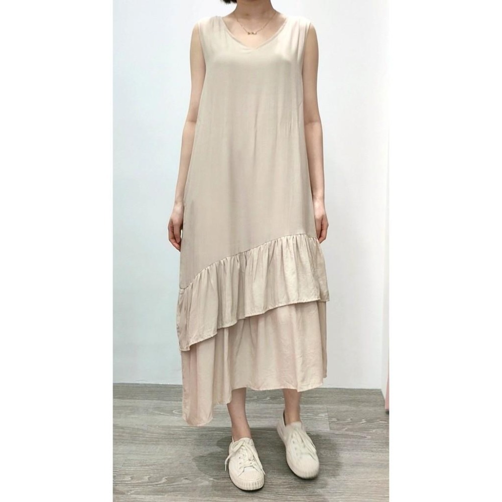 (C35)柔軟無袖綁帶斜下擺長洋裝-2色(有口袋!)-細節圖5