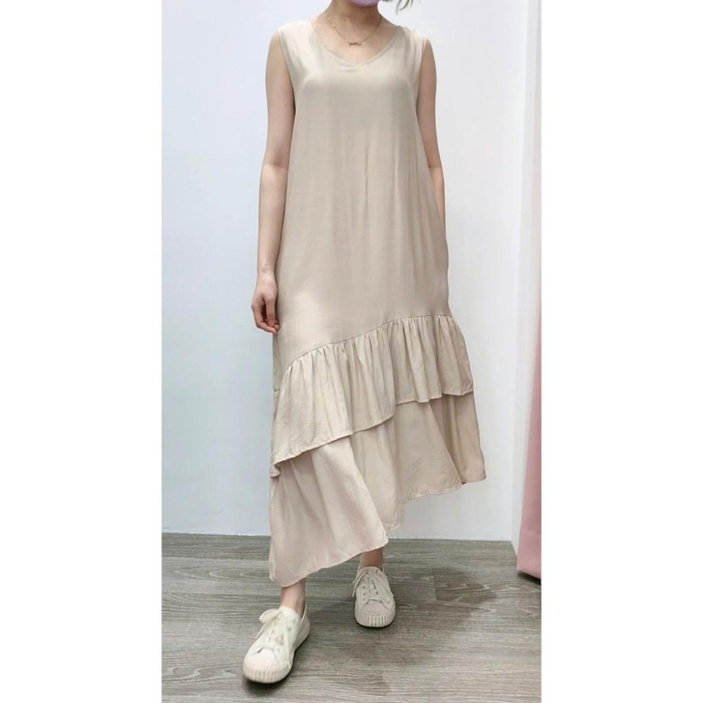 (C35)柔軟無袖綁帶斜下擺長洋裝-2色(有口袋!)-細節圖6