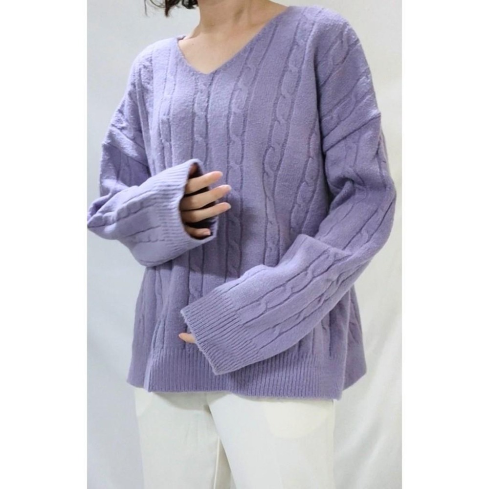 (A59)正韓-v領麻花針織毛衣-2色【現貨-杏】-細節圖5