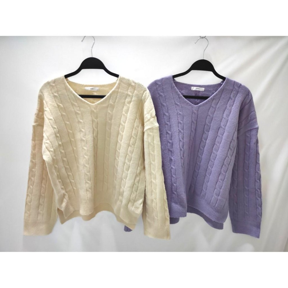 (A59)正韓-v領麻花針織毛衣-2色【現貨-杏】-細節圖7