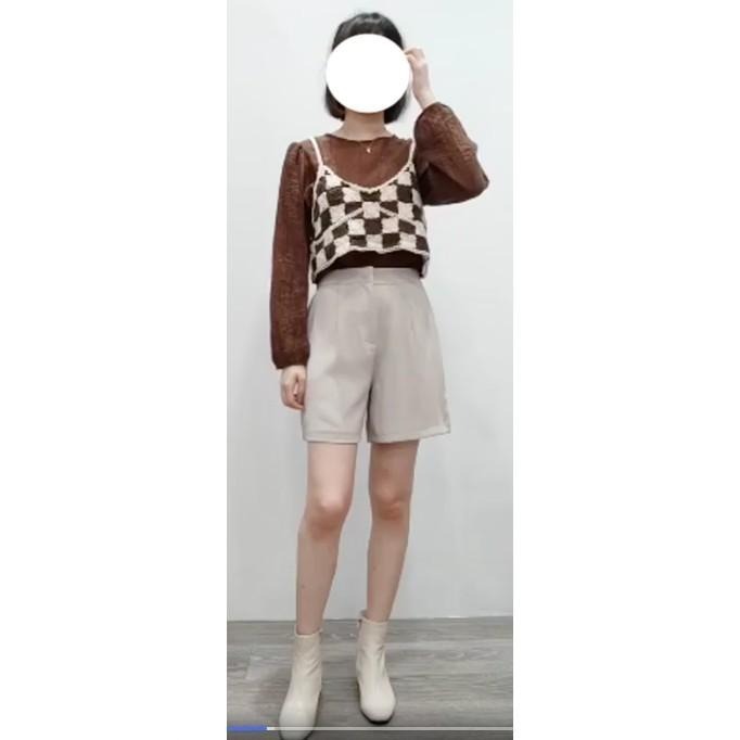 (D67)後鬆緊雪紡西裝短褲-3色【現貨-咖】-細節圖2