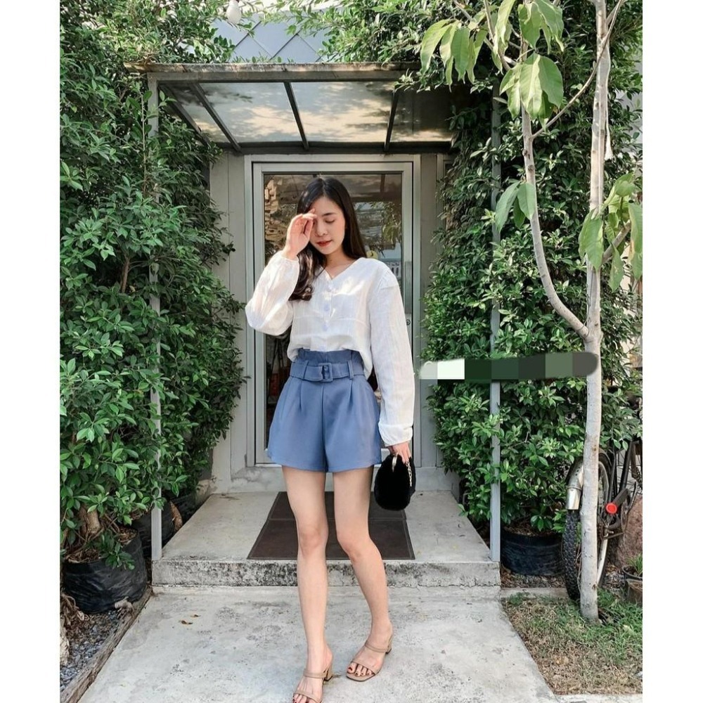 (D14)花苞腰帶鬆緊短褲-2色-細節圖2