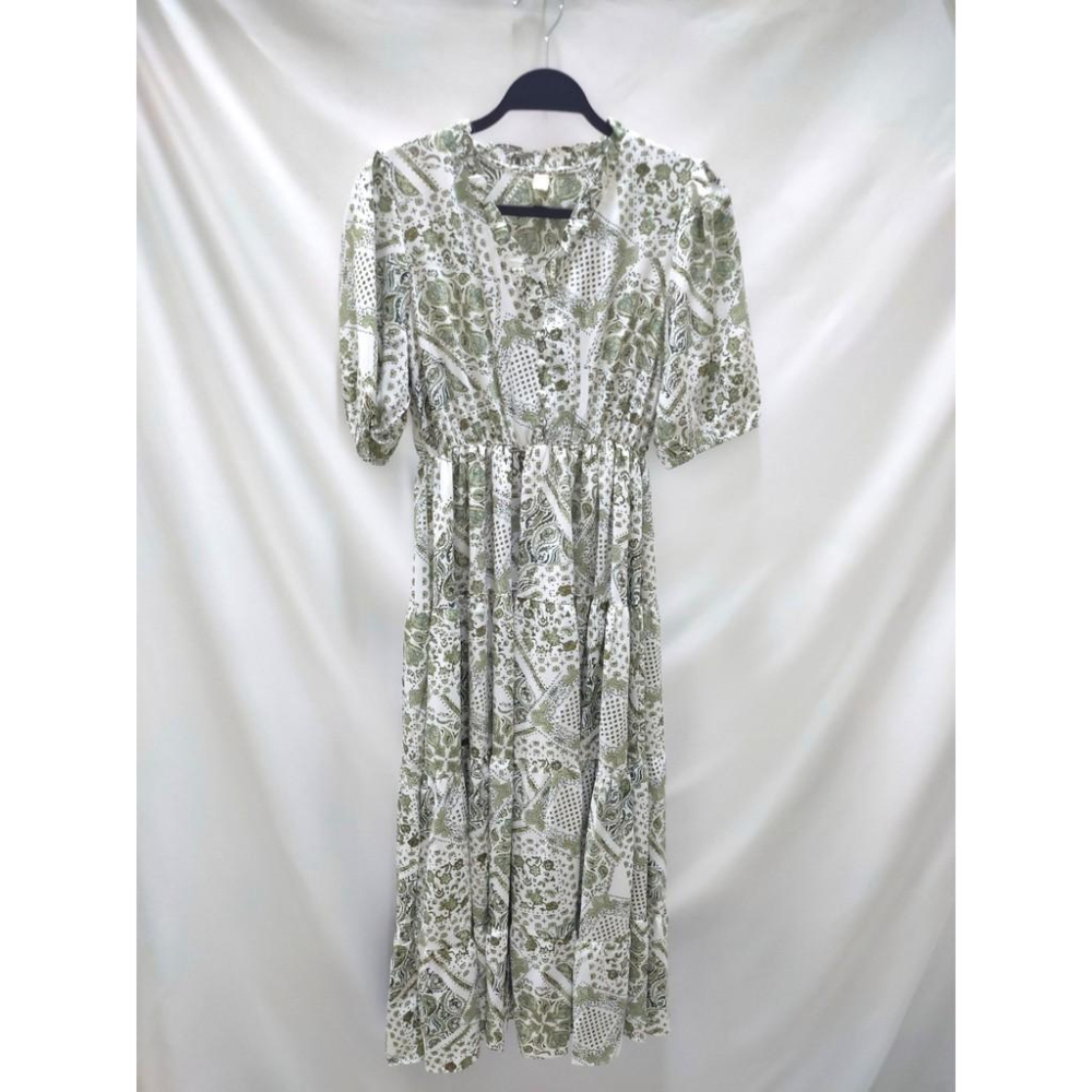 (C15)滿版圖騰縮腰五分袖長洋裝【現貨】📍折扣出清不退換📍連身裙 連衣裙 碎花洋裝 雪紡洋裝 連身裙長裙 長裙洋裝-細節圖4