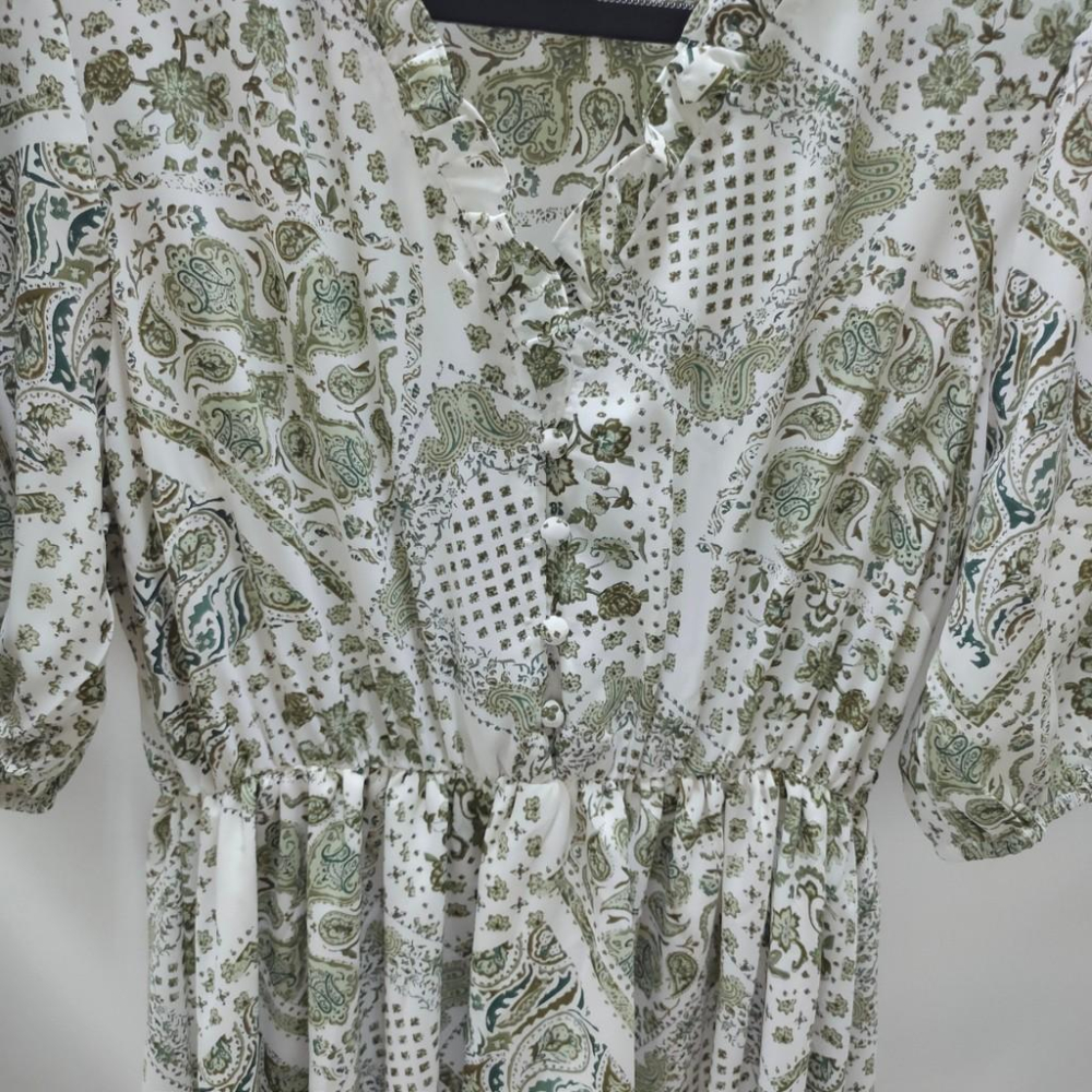 (C15)滿版圖騰縮腰五分袖長洋裝【現貨】📍折扣出清不退換📍連身裙 連衣裙 碎花洋裝 雪紡洋裝 連身裙長裙 長裙洋裝-細節圖5