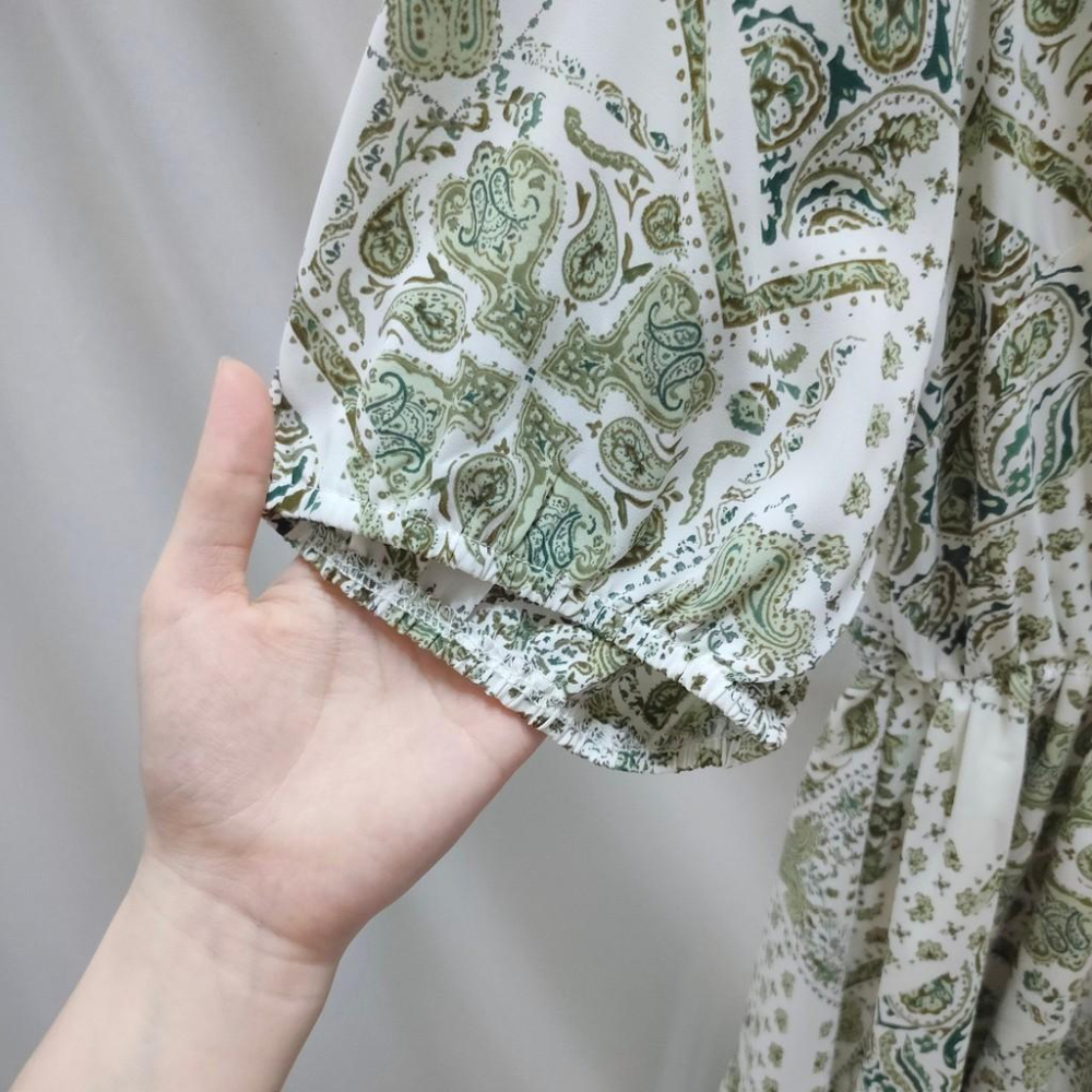 (C15)滿版圖騰縮腰五分袖長洋裝【現貨】📍折扣出清不退換📍連身裙 連衣裙 碎花洋裝 雪紡洋裝 連身裙長裙 長裙洋裝-細節圖6