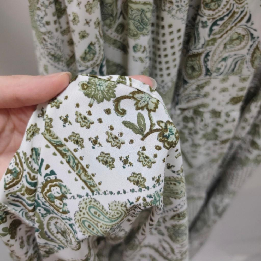 (C15)滿版圖騰縮腰五分袖長洋裝【現貨】📍折扣出清不退換📍連身裙 連衣裙 碎花洋裝 雪紡洋裝 連身裙長裙 長裙洋裝-細節圖7