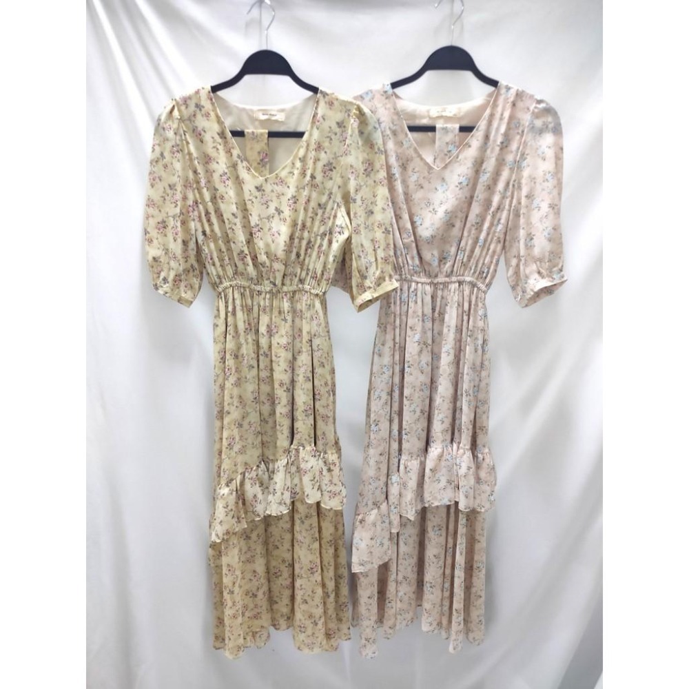 (C16)下擺不規則荷葉造型碎花縮腰長洋裝-2色(有口袋!)-細節圖6