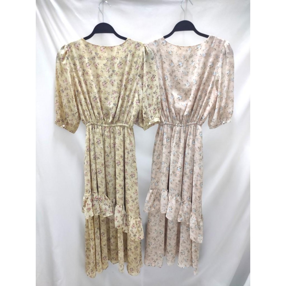 (C16)下擺不規則荷葉造型碎花縮腰長洋裝-2色(有口袋!)-細節圖9