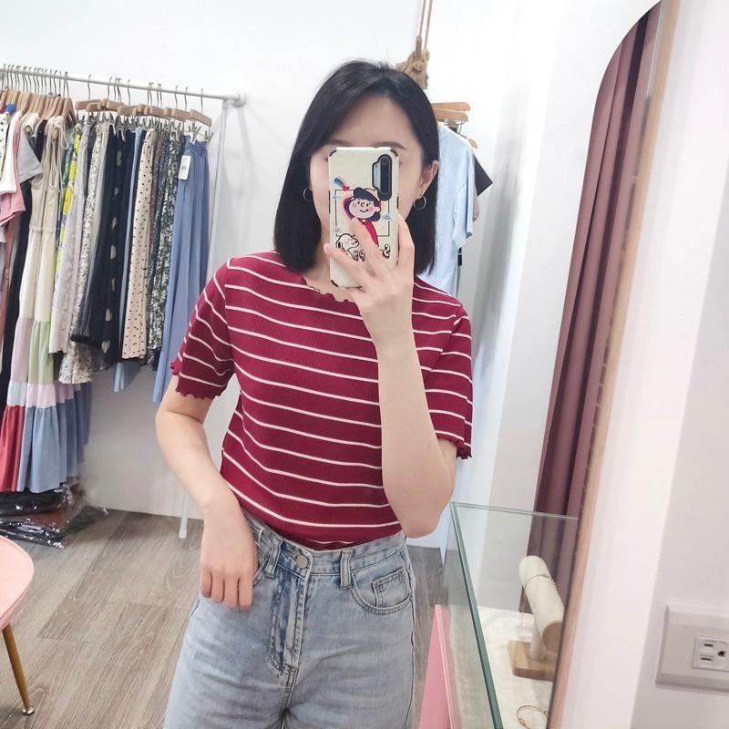 (A5)(圓領/v領)正韓-木耳邊 捲邊 QQ邊彈性短袖上衣-細節圖2