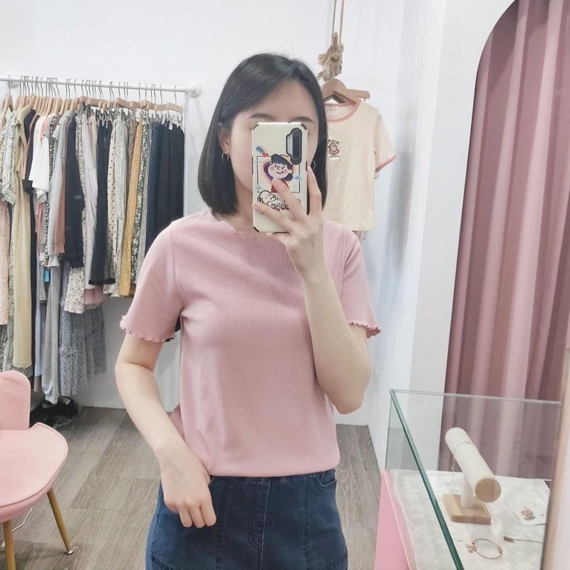 (A5)(圓領/v領)正韓-木耳邊 捲邊 QQ邊彈性短袖上衣-細節圖3