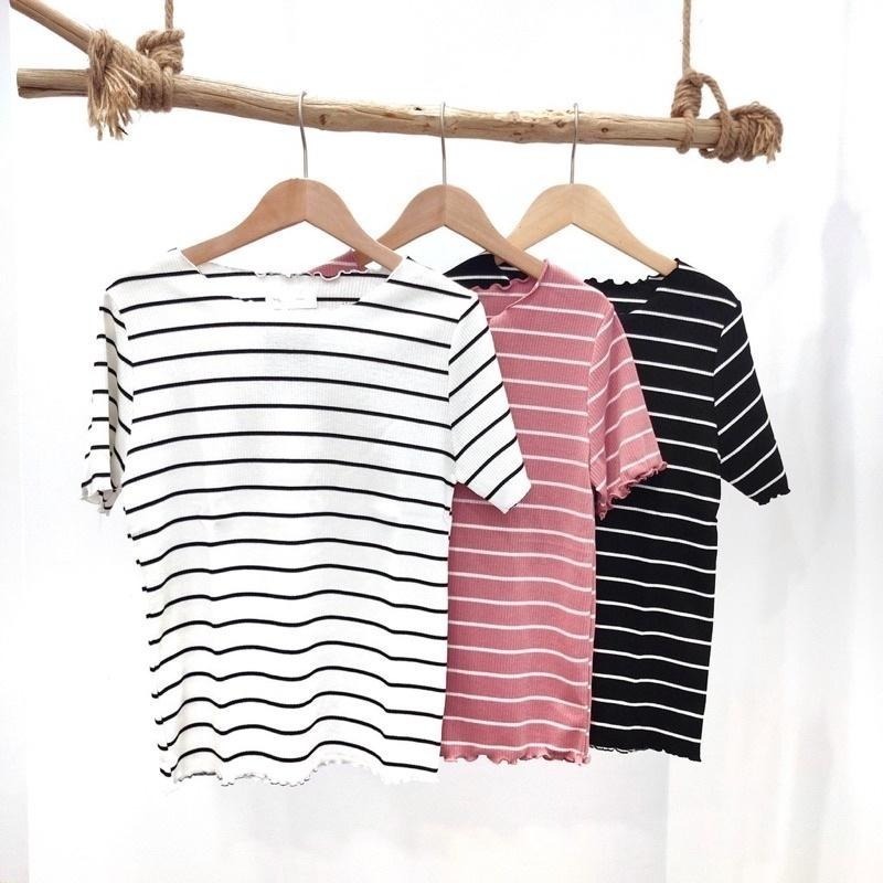 (A5)(圓領/v領)正韓-木耳邊 捲邊 QQ邊彈性短袖上衣-細節圖8