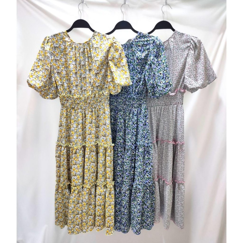 (C10)澎澎袖滿版小碎花縮腰蛋糕長洋裝-3色-細節圖8