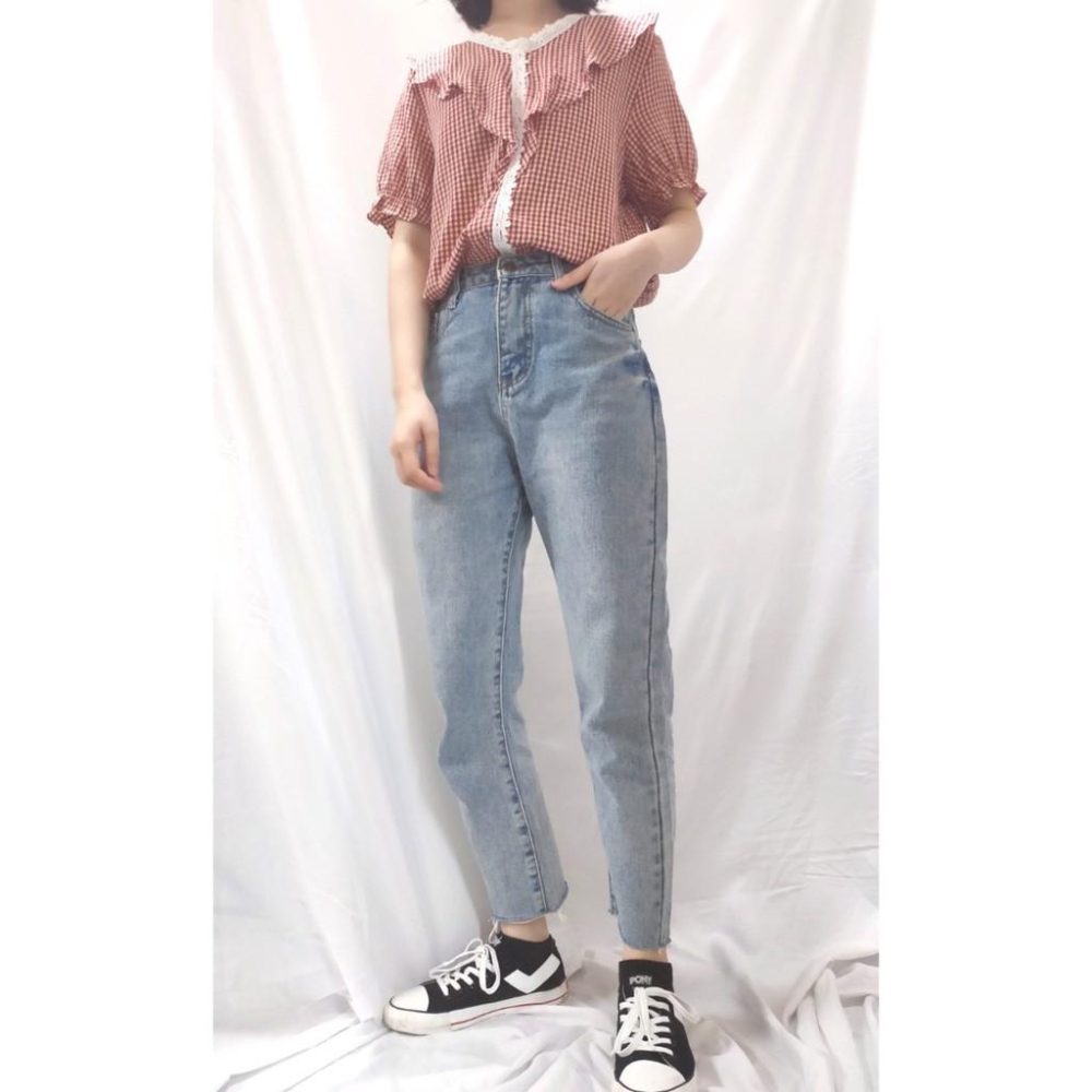 (D26)淺刷色褲腳抽鬚直筒牛仔褲S-L📍折扣出清不退換📍牛仔長褲 顯瘦 女生牛仔褲-細節圖8