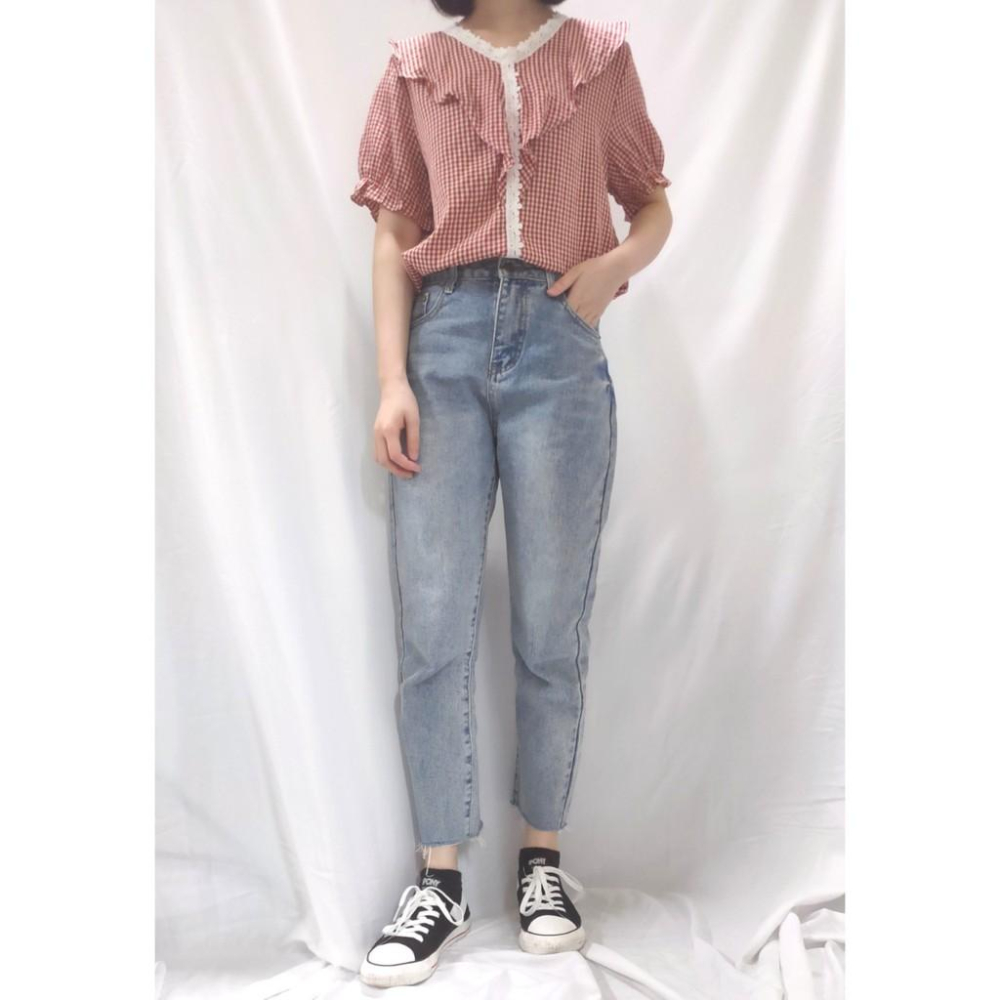 (D26)淺刷色褲腳抽鬚直筒牛仔褲S-L📍折扣出清不退換📍牛仔長褲 顯瘦 女生牛仔褲-細節圖9
