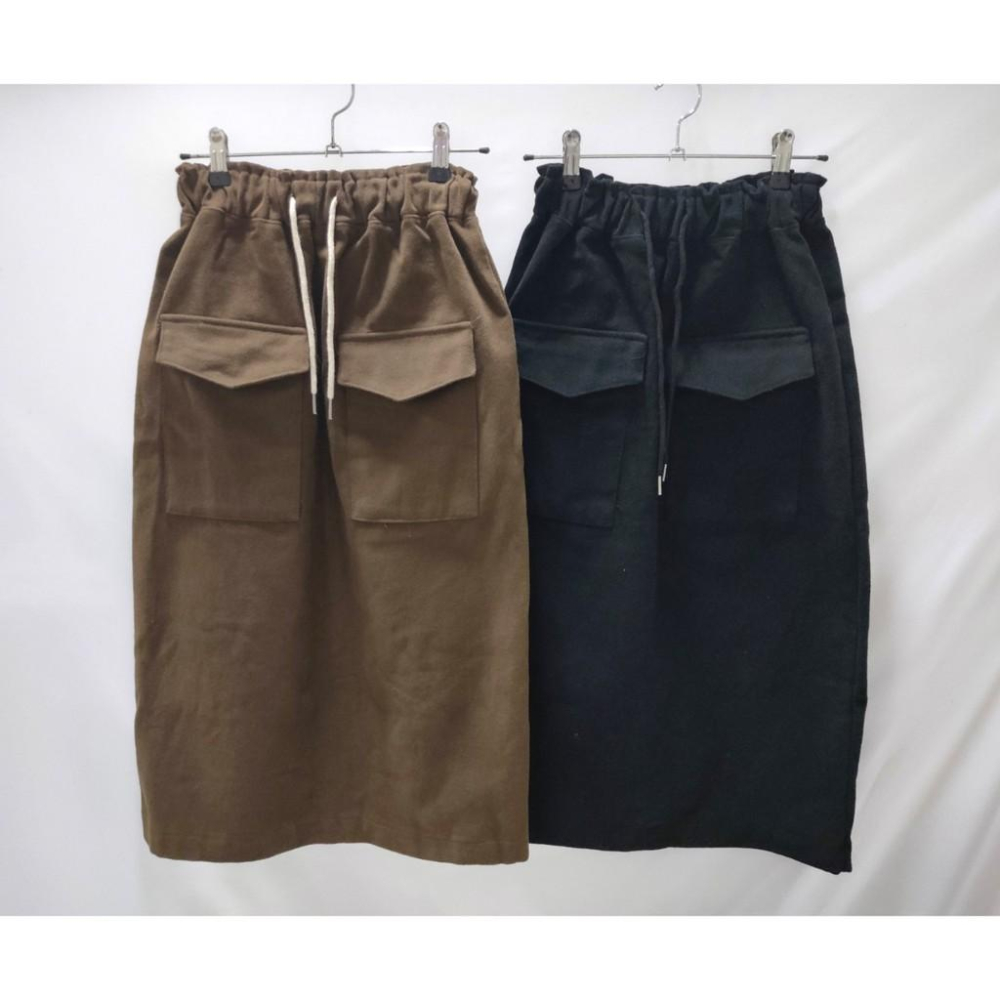 (E31)韓-雙口袋內刷毛後開衩鬆緊休閒裙-2色【現貨-黑】📍折扣出清售完不補/不退換📍-細節圖7