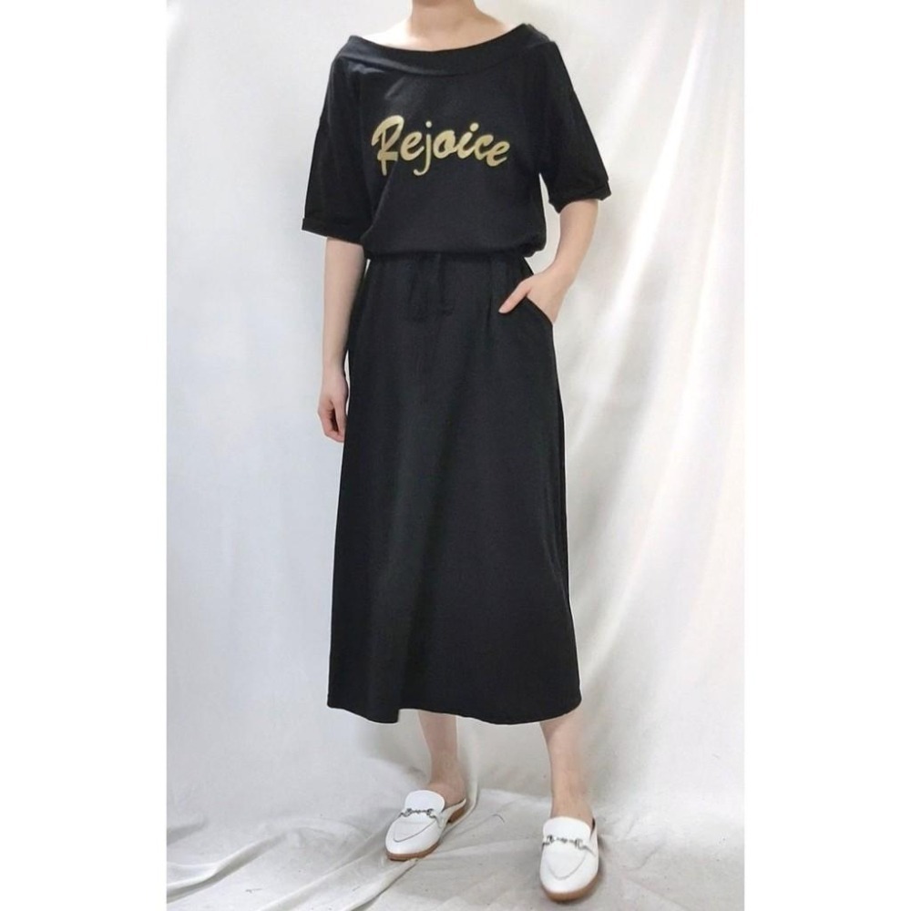 (C12)正韓 燙金字母縮腰連身休閒長洋裝-3色(有口袋!)-細節圖2