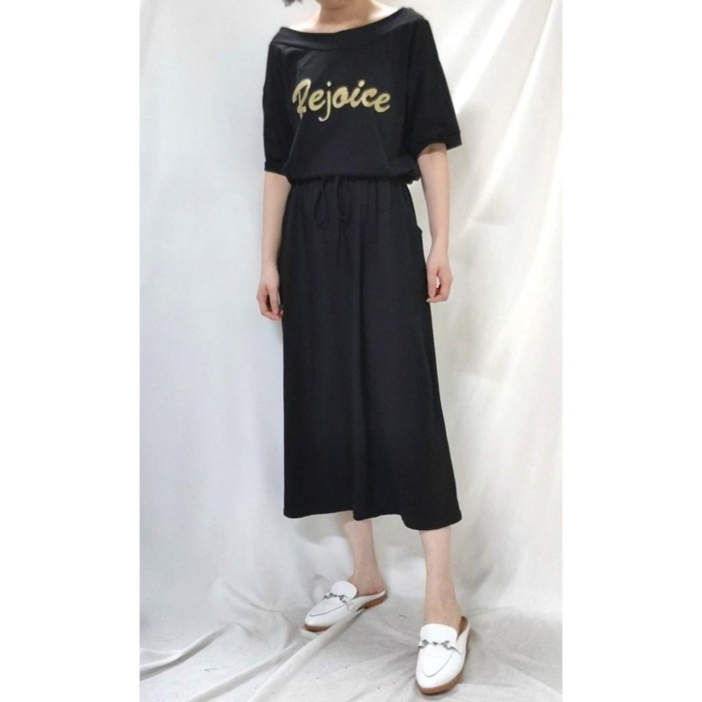 (C12)正韓 燙金字母縮腰連身休閒長洋裝-3色(有口袋!)-細節圖3