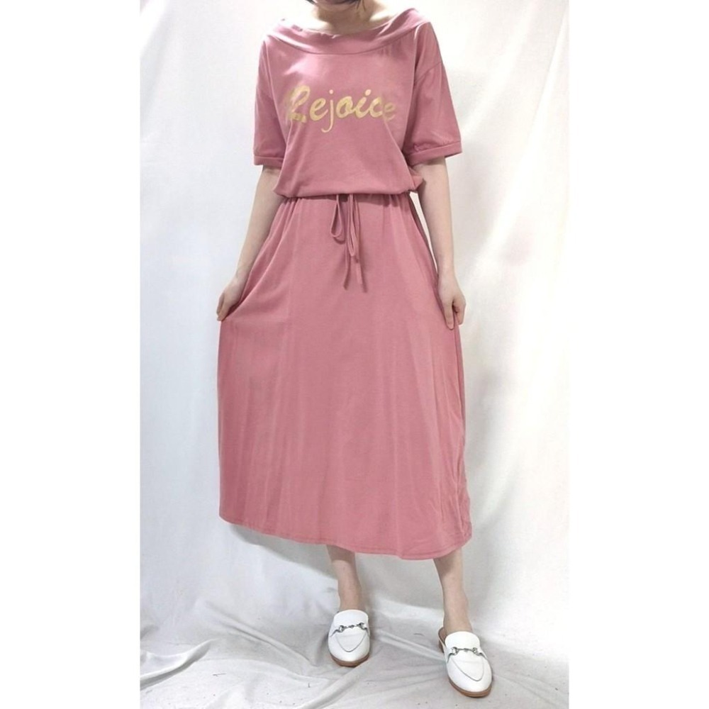 (C12)正韓 燙金字母縮腰連身休閒長洋裝-3色(有口袋!)-細節圖5