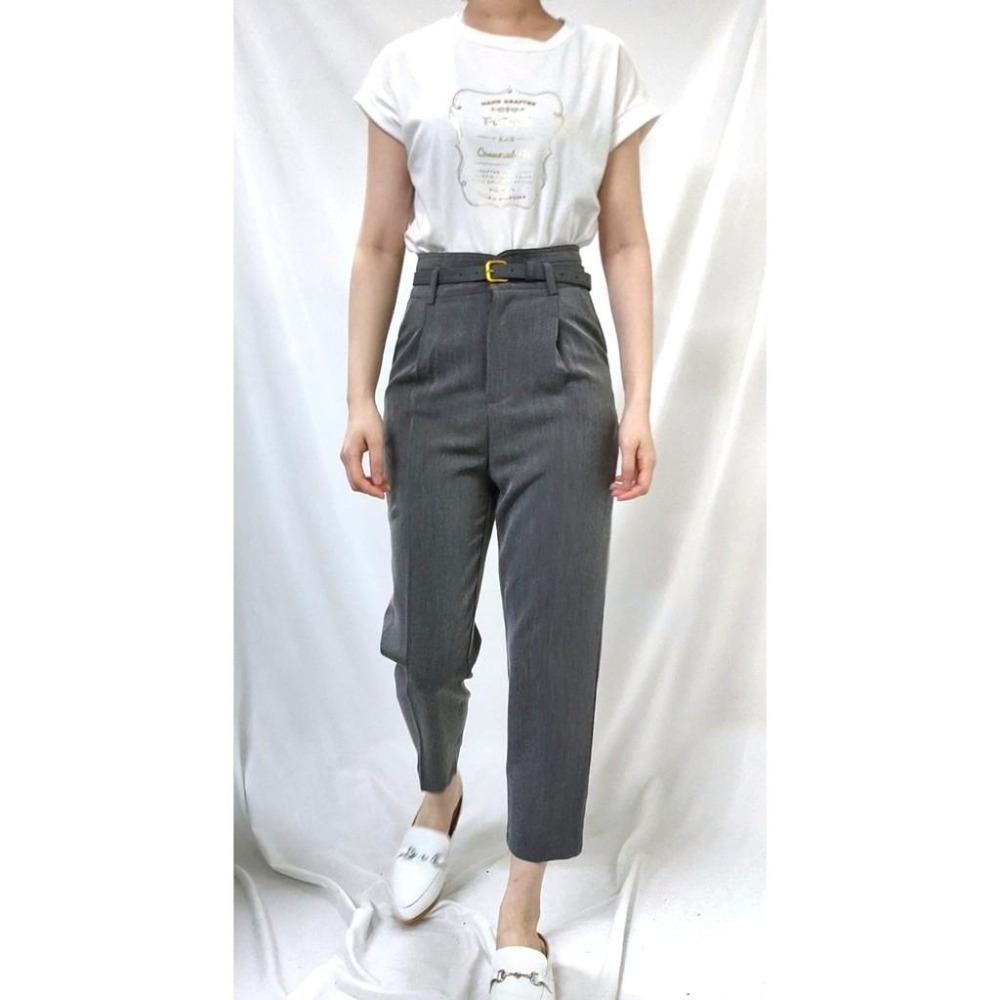 (D17)高腰花瓣造型西裝褲(附皮帶)-2色-細節圖5