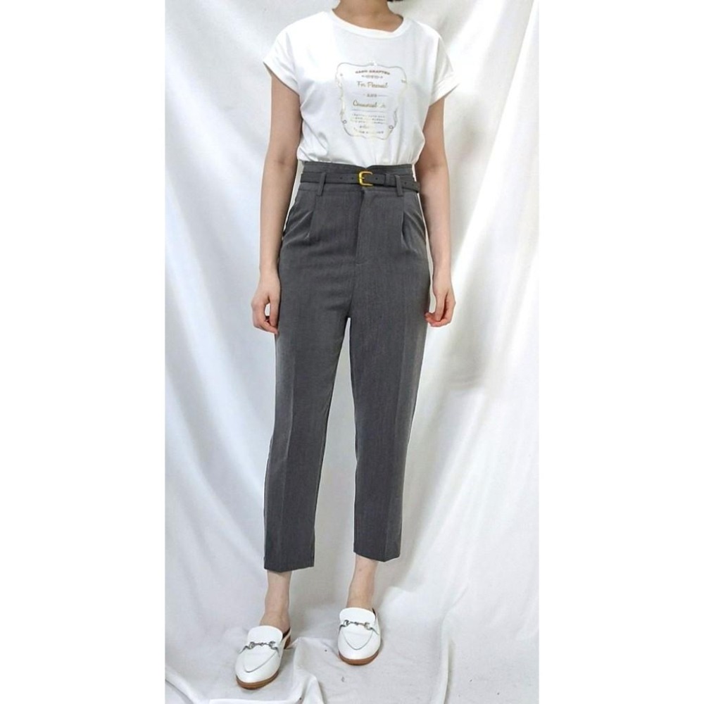 (D17)高腰花瓣造型西裝褲(附皮帶)-2色-細節圖6