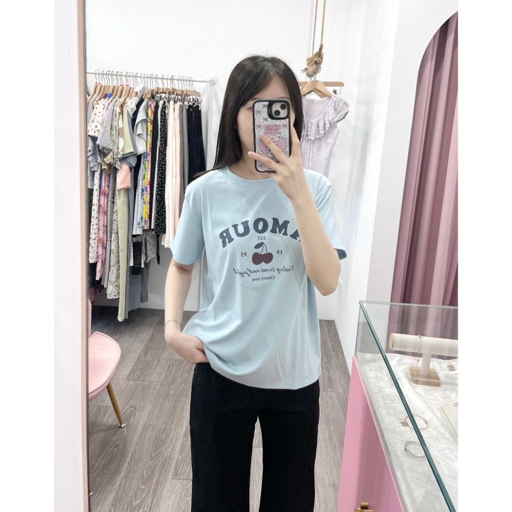 (A377)櫻桃印花圖案短袖上衣-3色-細節圖2