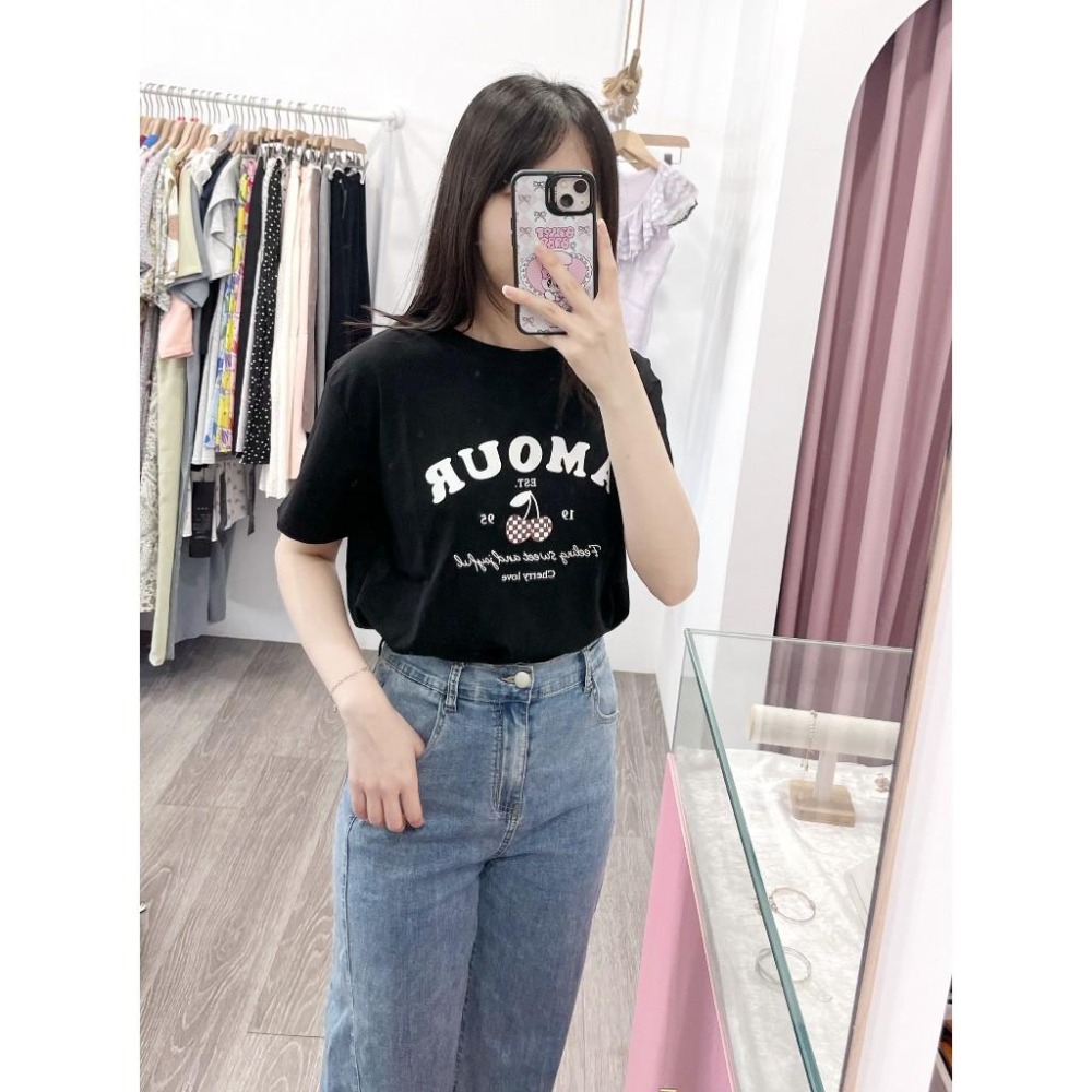 (A377)櫻桃印花圖案短袖上衣-3色-細節圖6