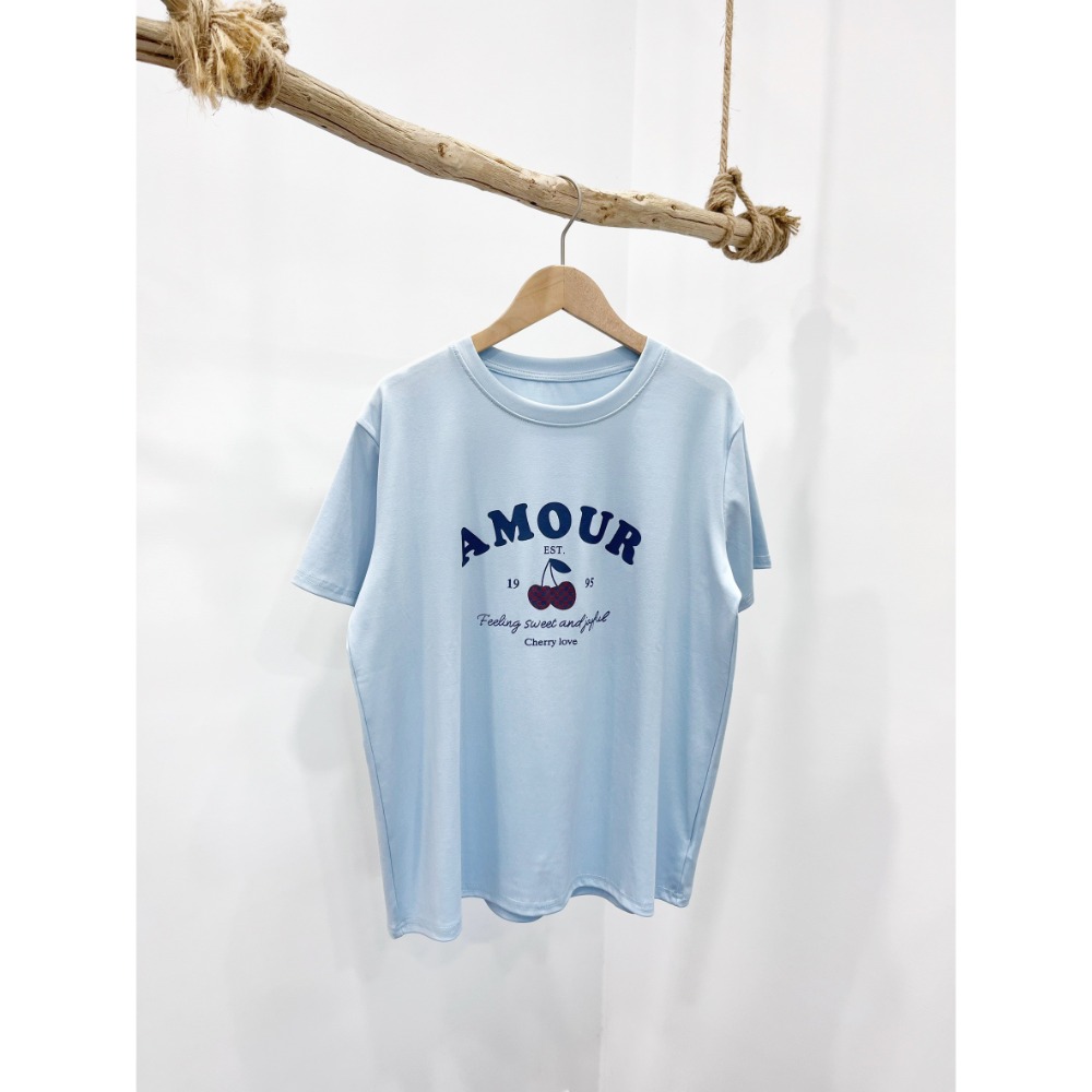 (A377)櫻桃印花圖案短袖上衣-3色-規格圖8